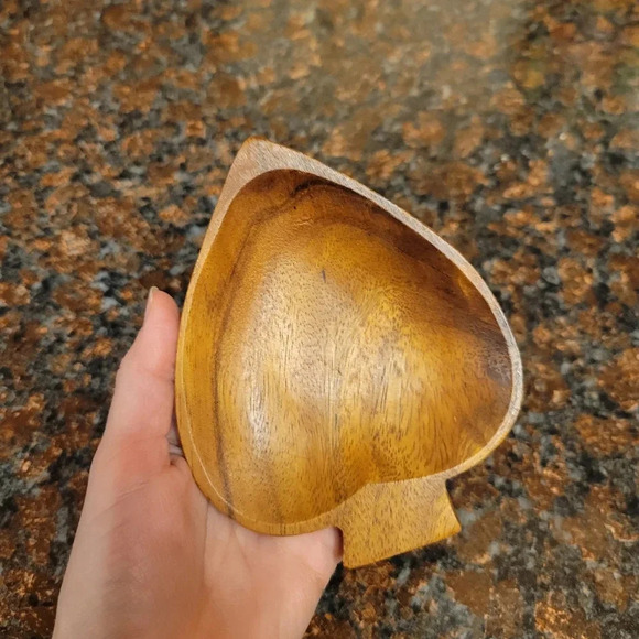 Vintage Wooden Heart Leaf Shaped Trinket Bowls Ring Dish Boho Mid Century Modern - Picture 4 of 5